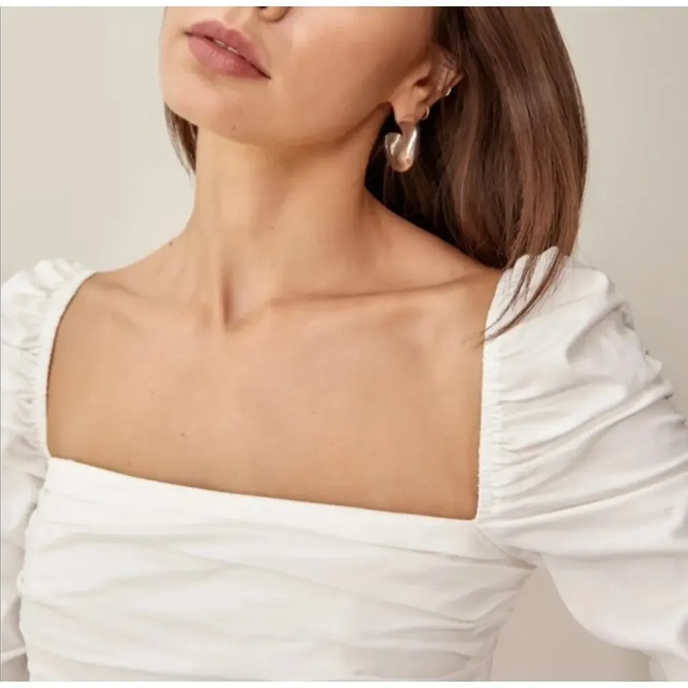 Reformation White Cotton Joi Puff Sleeve Blouse Top Size 12 Feminine Romantic